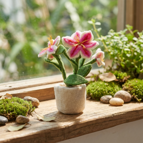 Handmade Felt Luscious Lily Pot Decoration