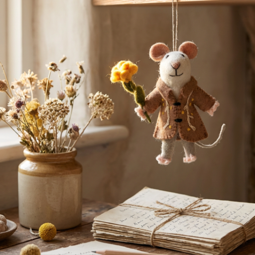 Handmade Felt Maisie Mouse Hanging Easter Decoration