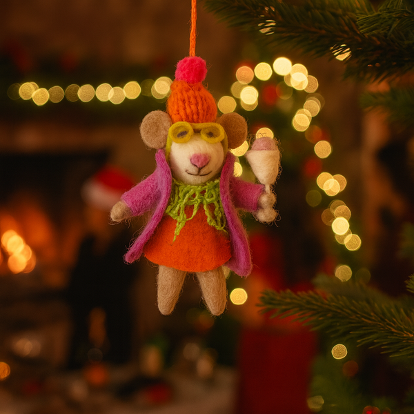Handmade Felt Margie the Merry Mouse Hanging Christmas Decoration