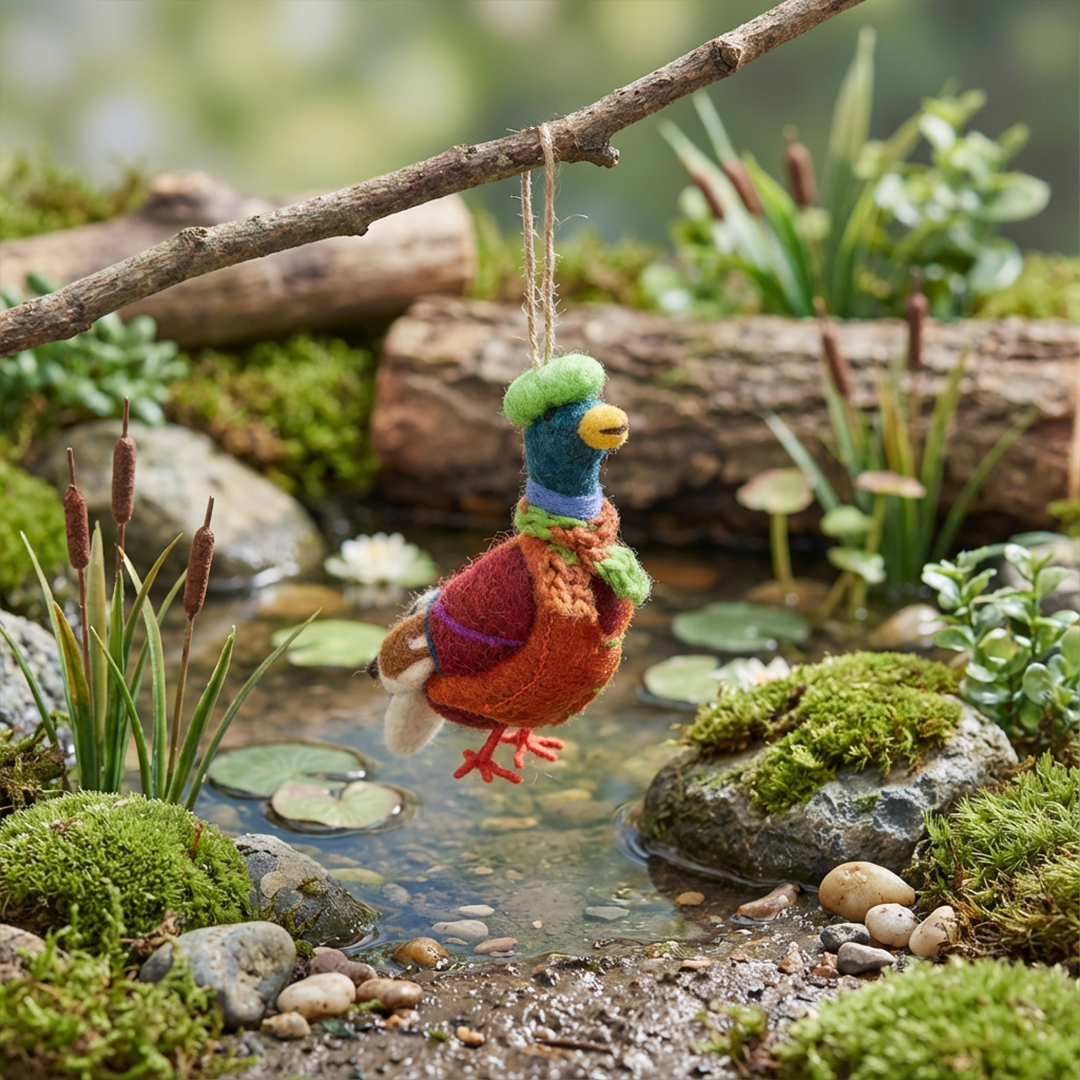 Handmade Felt Master Mallard the Duck Hanging Decoration