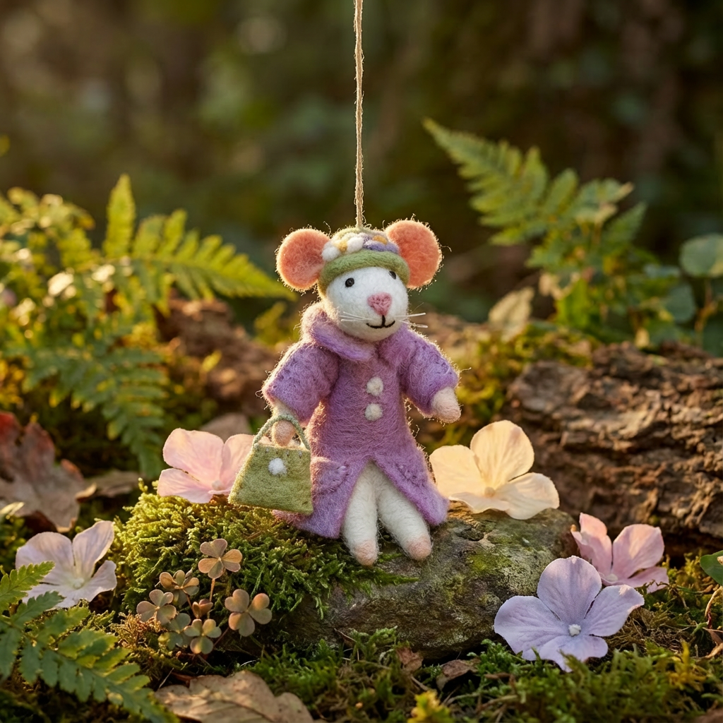 Handmade Felt Matilda the Mouse Hanging Decoration