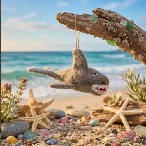 Handmade Felt Megaladon Shark Hanging Decoration
