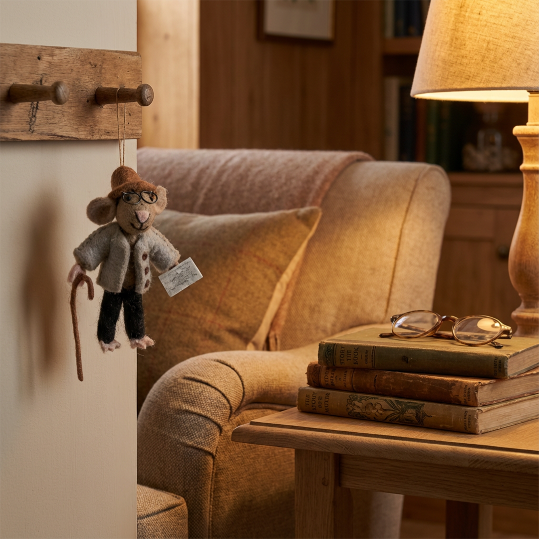 Handmade Felt Miles the Mouse Grandpa Hanging Decoration