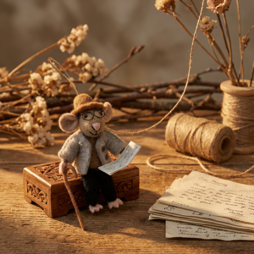 Handmade Felt Miles the Mouse Grandpa Hanging Decoration