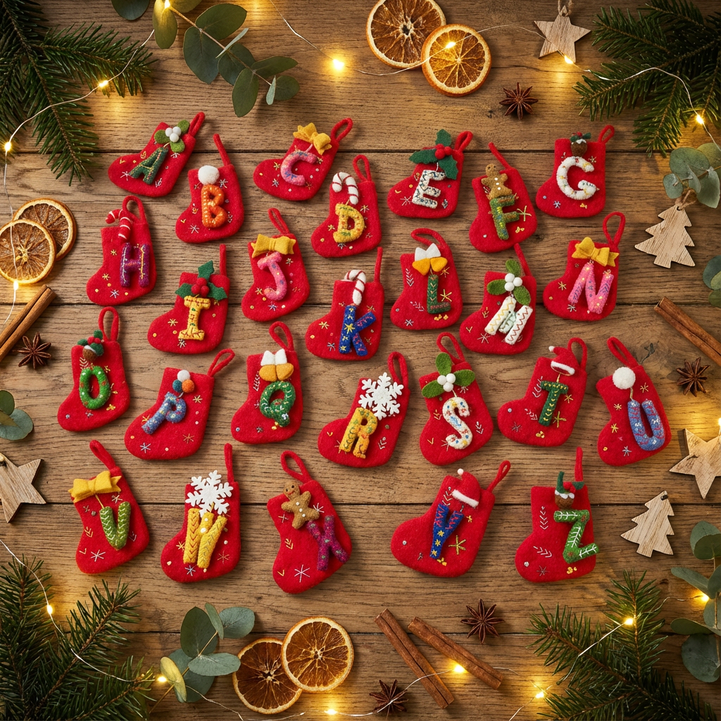 Handmade Felt Funky Mini Alphabet Stockings