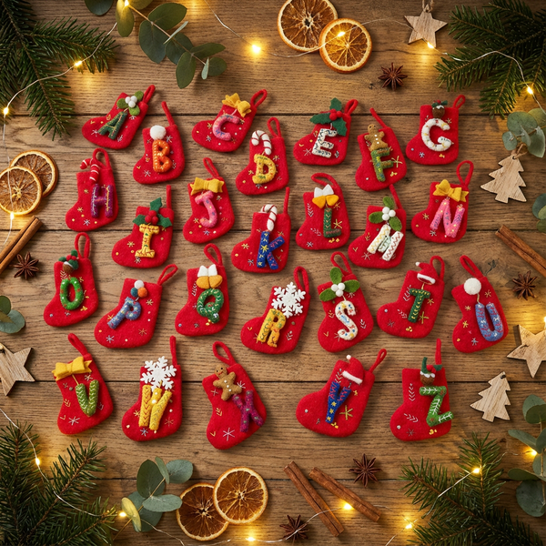 Handmade Felt Funky Mini Alphabet Stockings