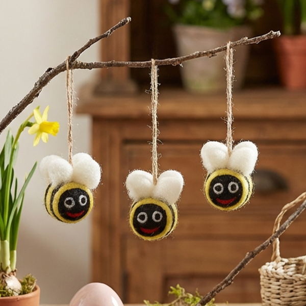 Handmade Felt Mini Bumblebees Set of 3 Hanging Decorations