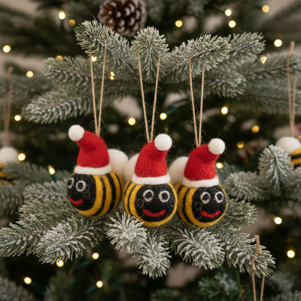 Handmade Felt Mini Christmas Bee's (Set of 3) Hanging Tree Decorations