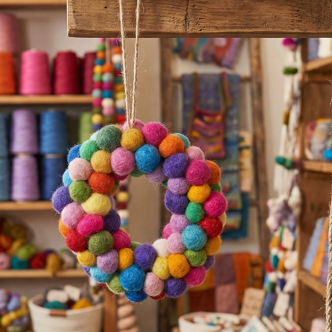 Handmade Felt Mini Christmas Multi-coloured Wreath hanging decorations