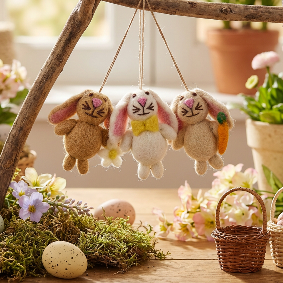 Handmade Felt Mini Easter Bunnies (Set of 3) Decorations