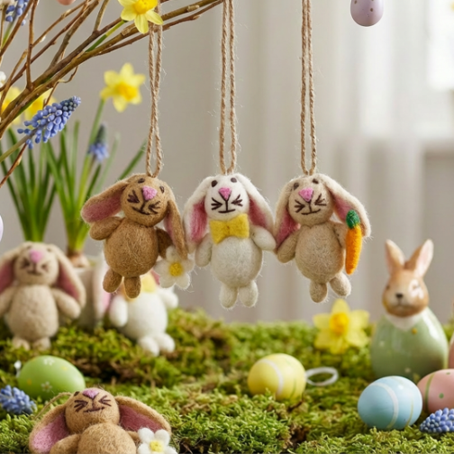 Handmade Felt Mini Easter Bunnies (Set of 3) Decorations
