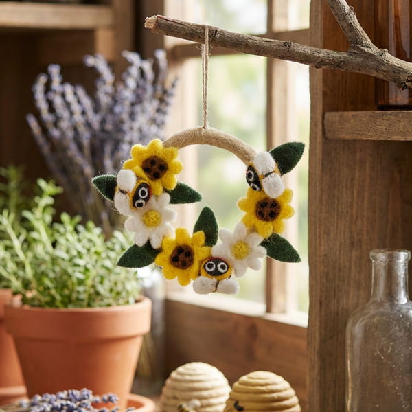 Handmade Felt Mini Spring Bee Wreath