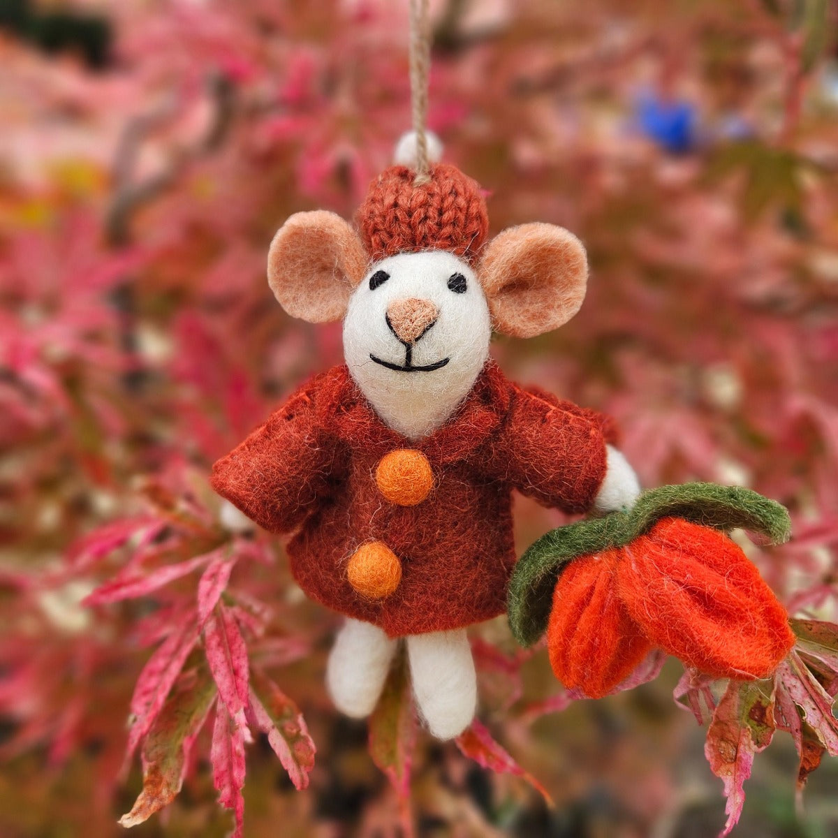 Handmade Felt Mollie Mouse Autumnal Hanging Decoration