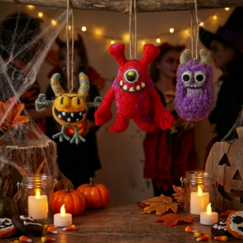 Handmade Felt Assorted Moody Monsters Hanging Decorations