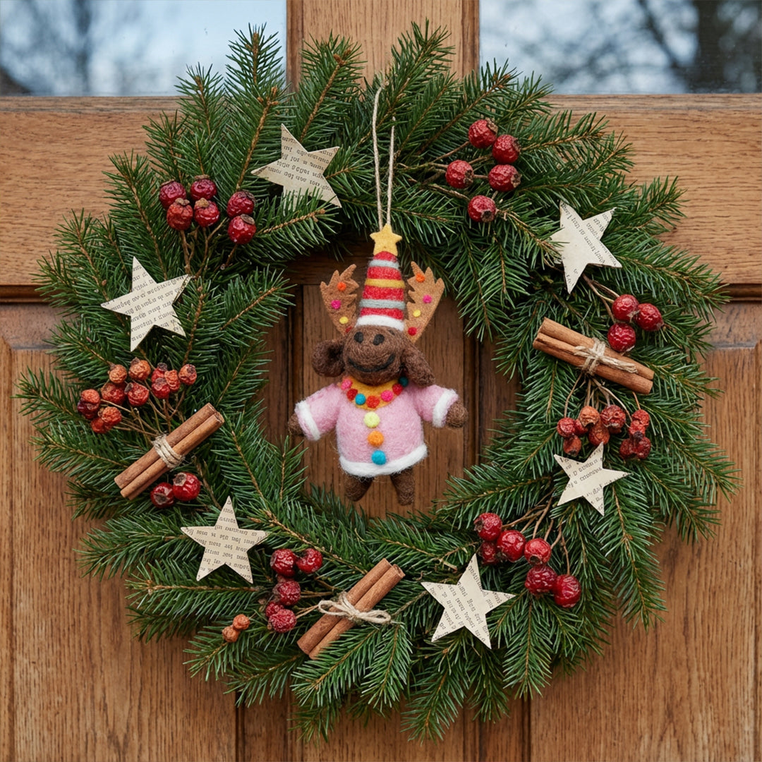 Handmade Felt Morris the Chirstmas Mouse Hanging Decoration