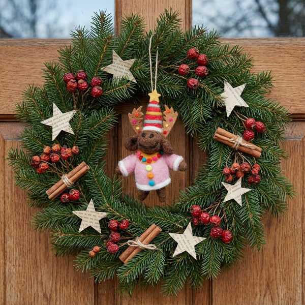 Handmade Felt Morris the Chirstmas Mouse Hanging Decoration