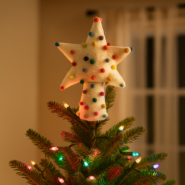 Handmade Felt Pompom Star Christmas Tree Topper Decoration