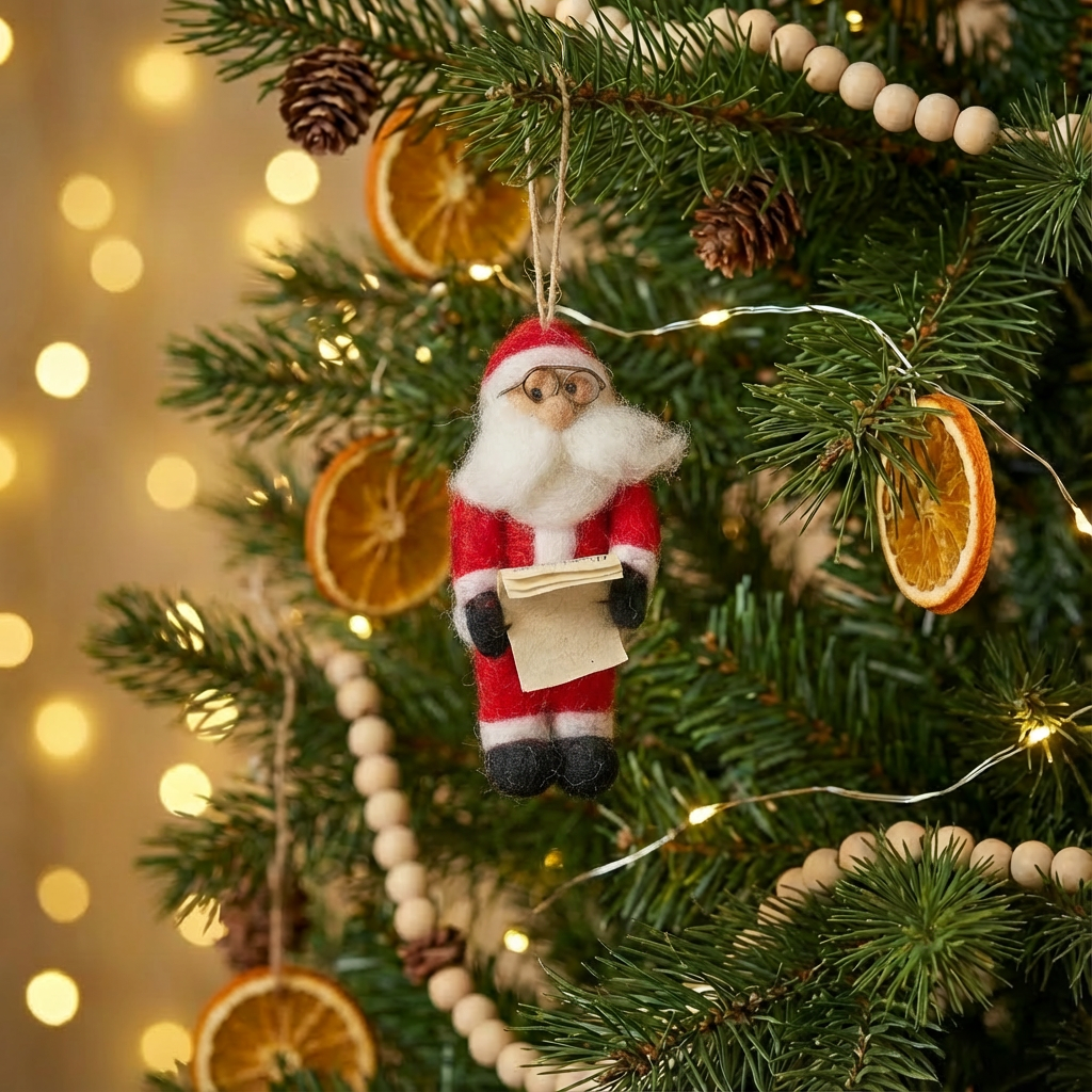 Handmade Felt Naughty or Nice Santa Hanging Christmas Decoration