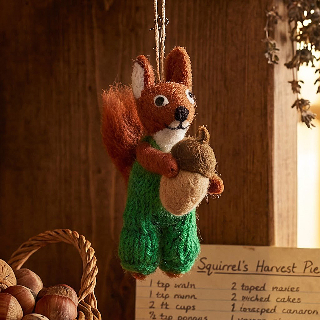 Handmade Felt Nelly Nutkins Squirrel Hanging Decoration