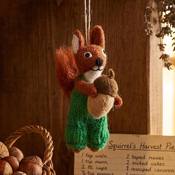 Handmade Felt Nelly Nutkins Squirrel Hanging Decoration