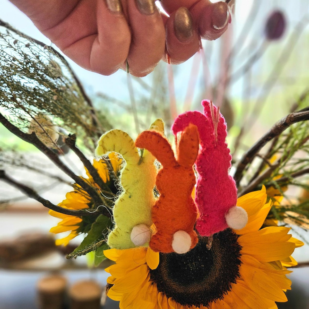 Handmade Felt Neon Easter Bunnies (Set of 3) Hanging Decorations