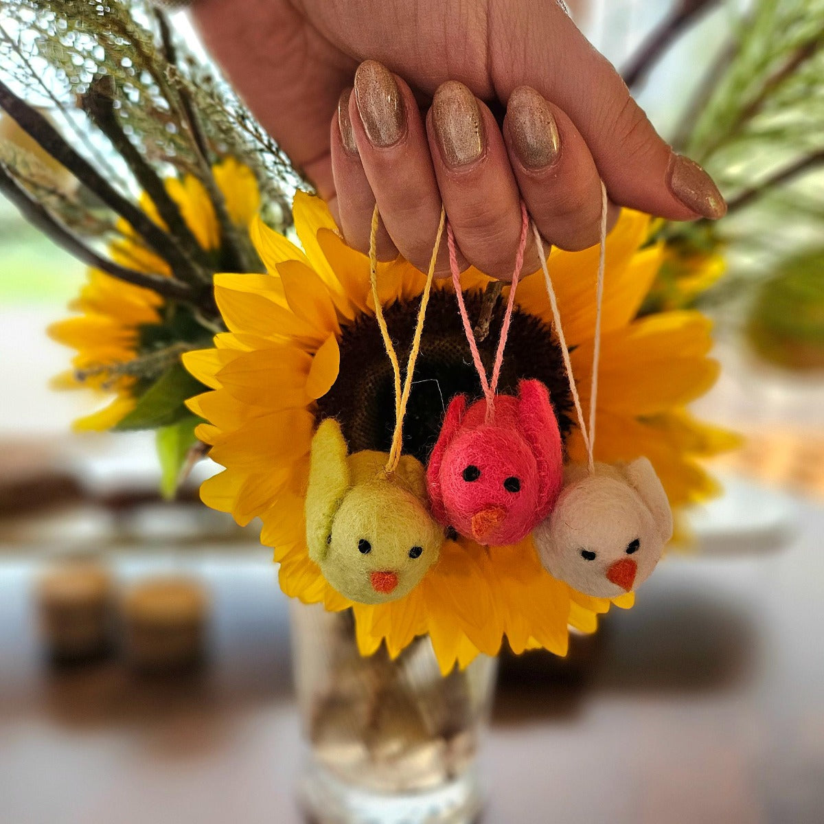 Handmade Felt Neon Easter Chicks (Set of 3) Hanging Decorations