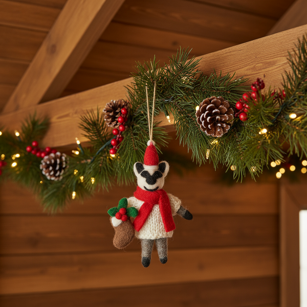Handmade Felt Noel the Christmas Badger Hanging Decoration