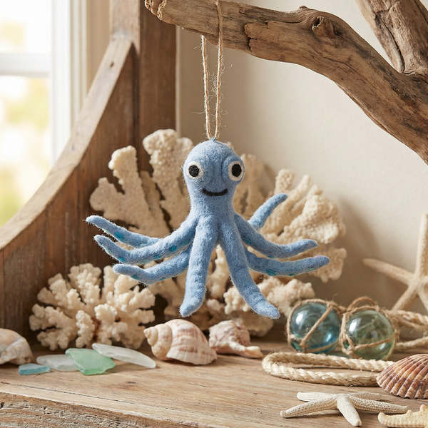Handmade Felt Ollie the Octopus Fair trade Hanging Decoration