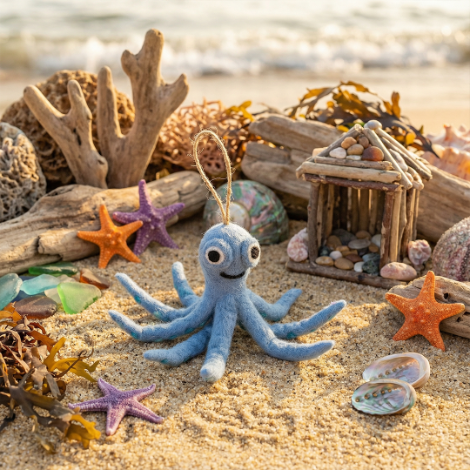 Handmade Felt Ollie the Octopus Fair trade Hanging Decoration
