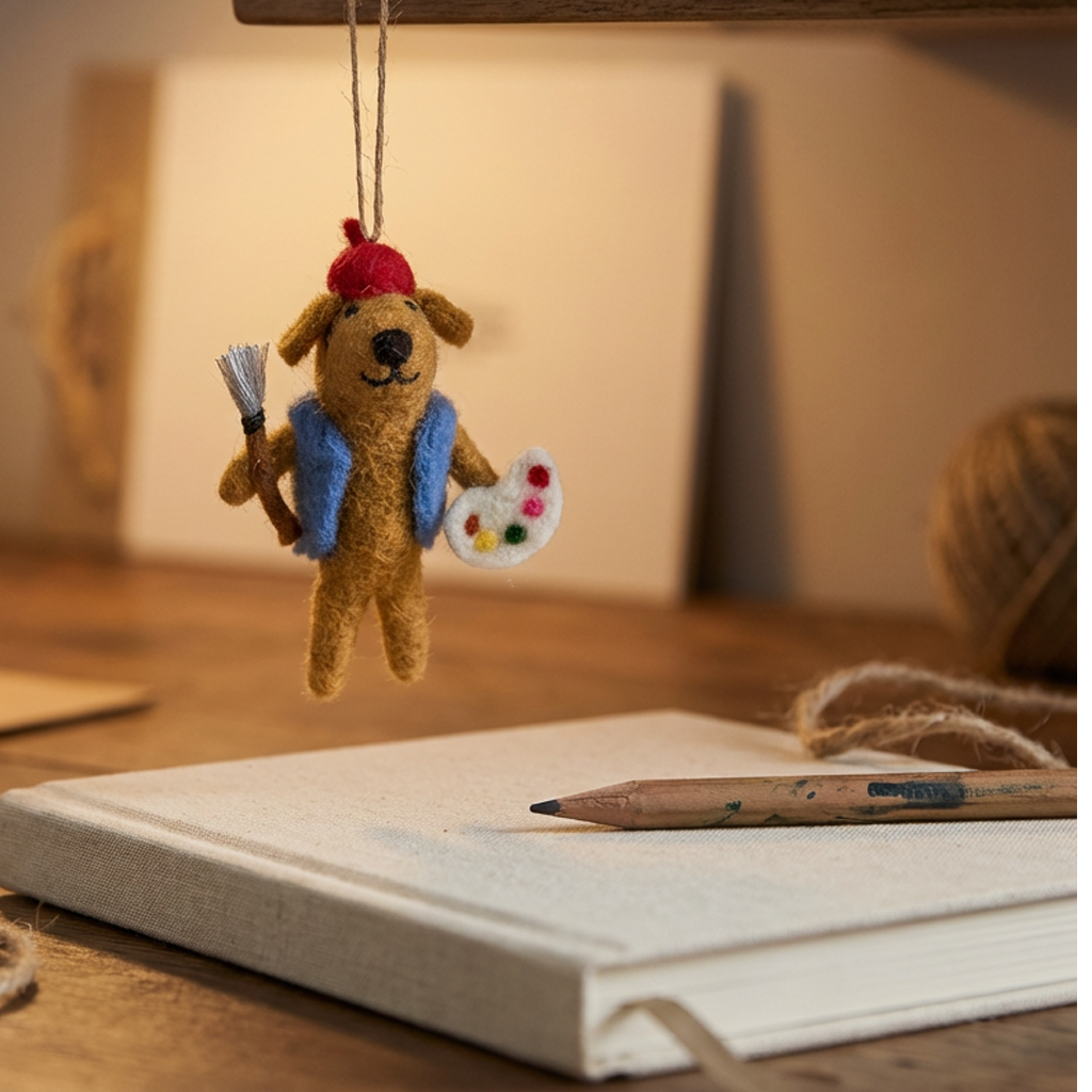Handmade Felt Painting Pooch Artist Dog Hanging Decoration