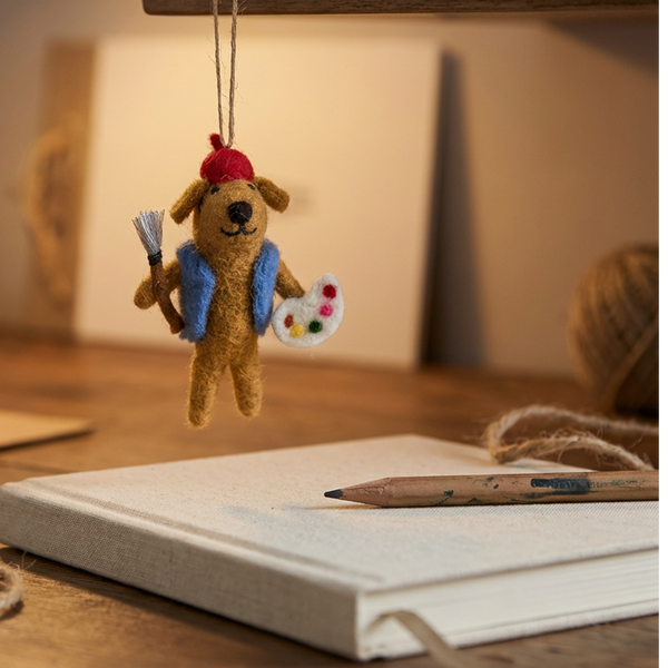 Handmade Felt Painting Pooch Artist Dog Hanging Decoration