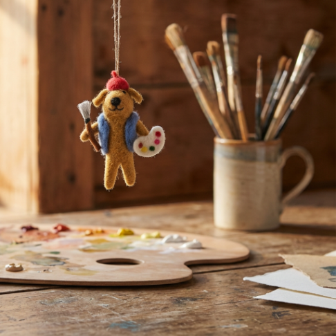 Handmade Felt Painting Pooch Artist Dog Hanging Decoration