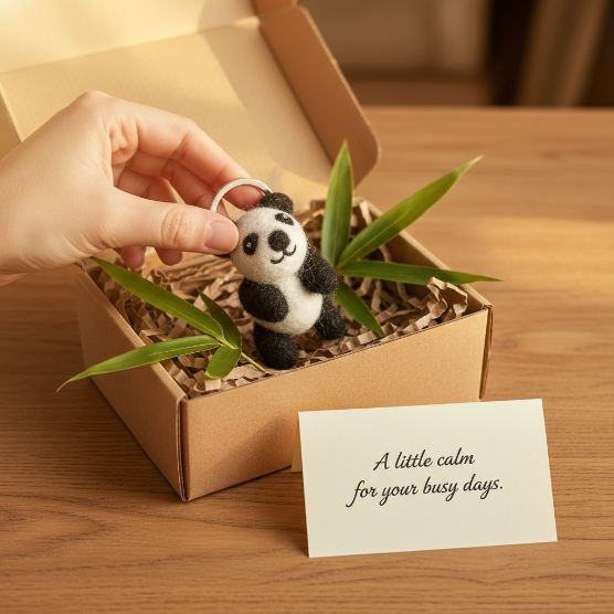Handmade Felt Panda Keyring Decoration