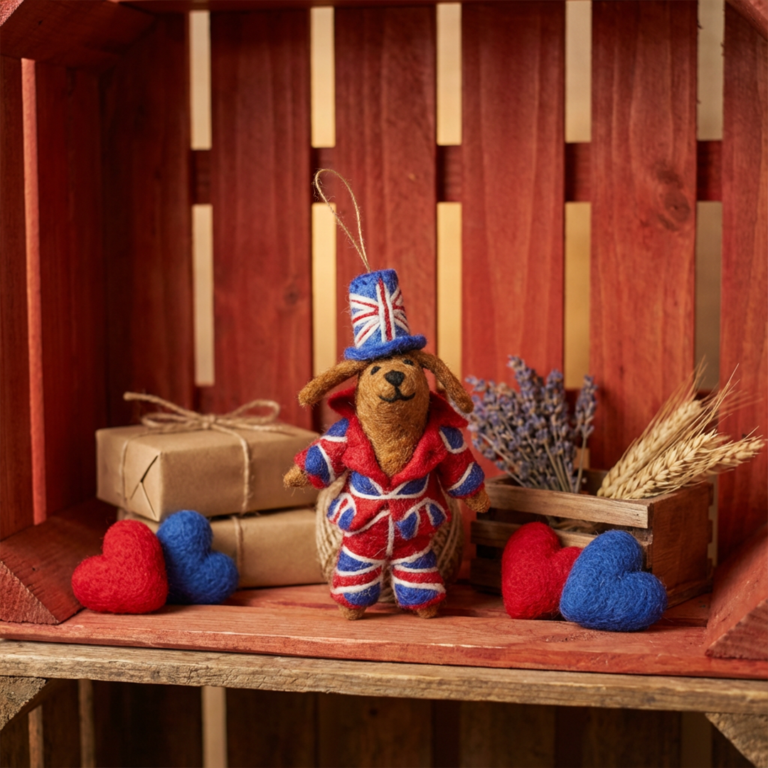 Handmade Felt Patriotic Pooch Hanging London Decoration