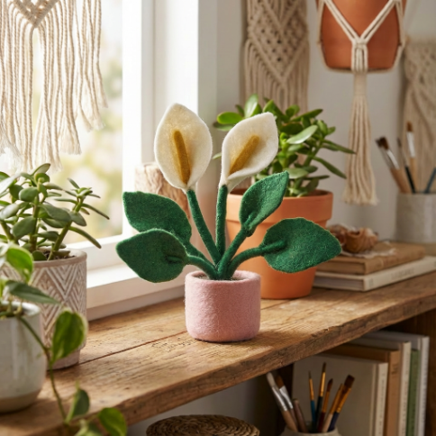 Handmade Felt Peace Lilly Standing Plant