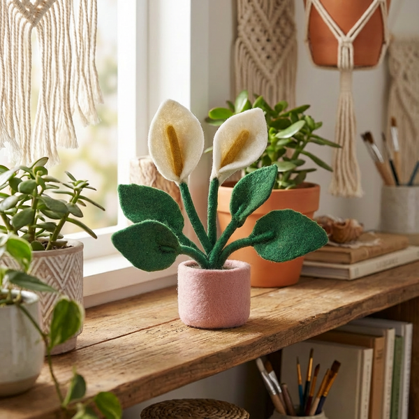 Handmade Felt Peace Lilly Standing Plant