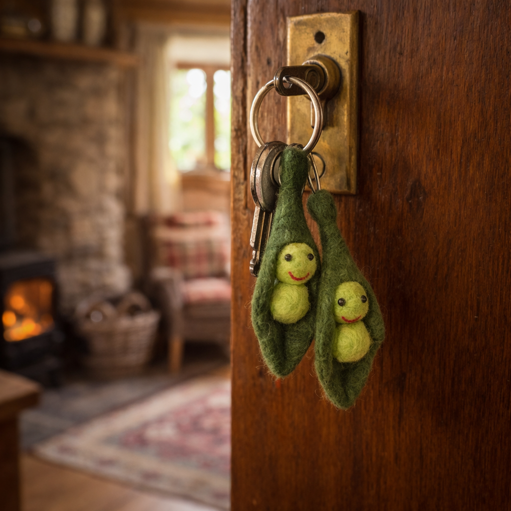 Handmade Felt Peas in a Pod Friendship Valentines Keyrings