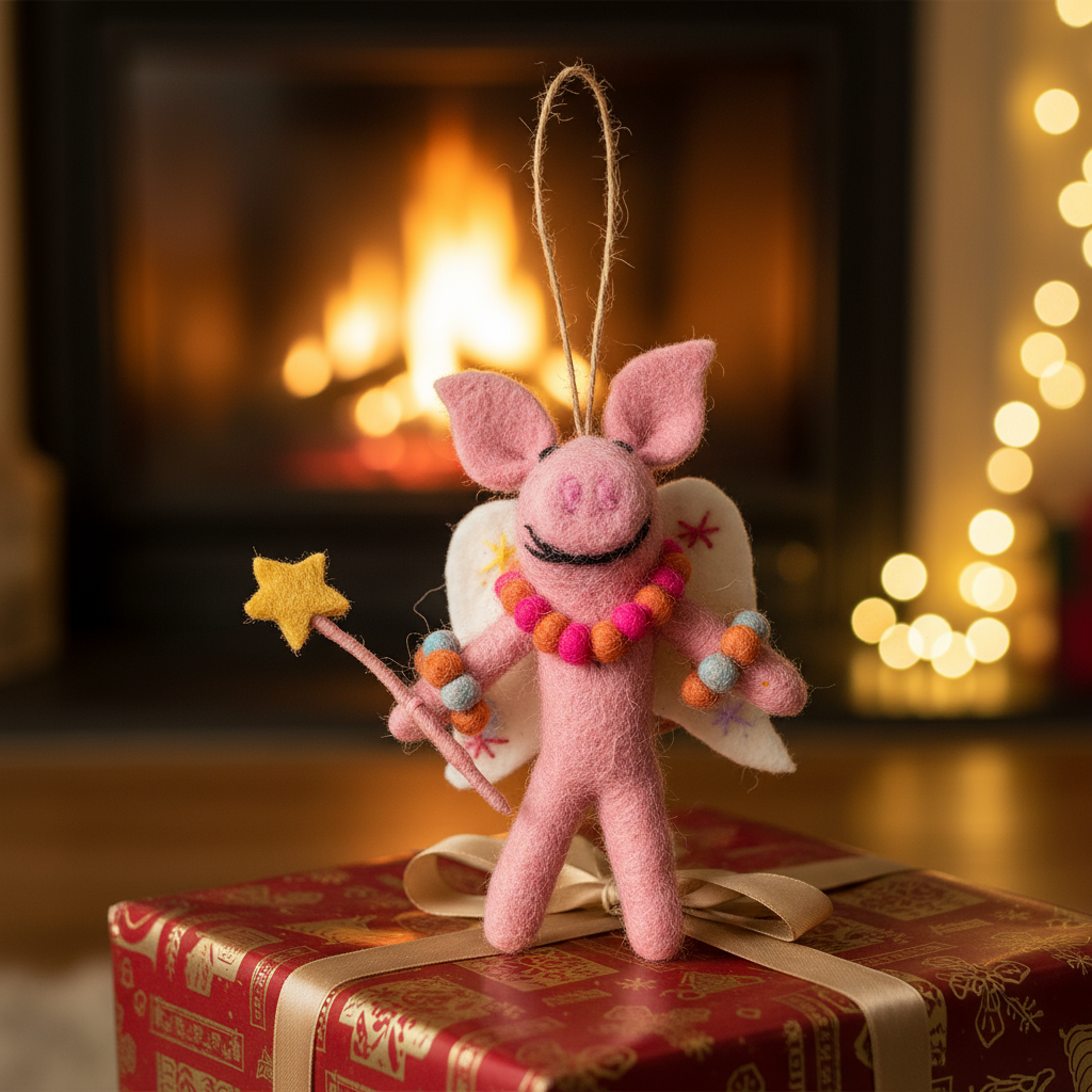 Handmade Felt Penelope Porker Pig Fairy Hanging Christmas Decoration