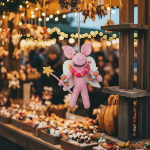Handmade Felt Penelope Porker Pig Fairy Hanging Christmas Decoration