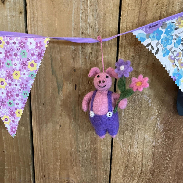 Handmade Felt Percy the Piglet Easter Pig Hanging Decoration