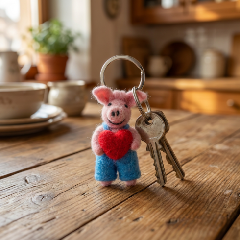 Handmade Felt Piglet Keyring