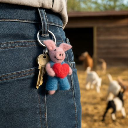 Handmade Felt Piglet Keyring