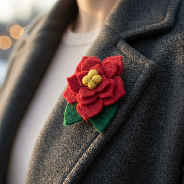 Handmade Felt Christmas Poinsettia Brooch