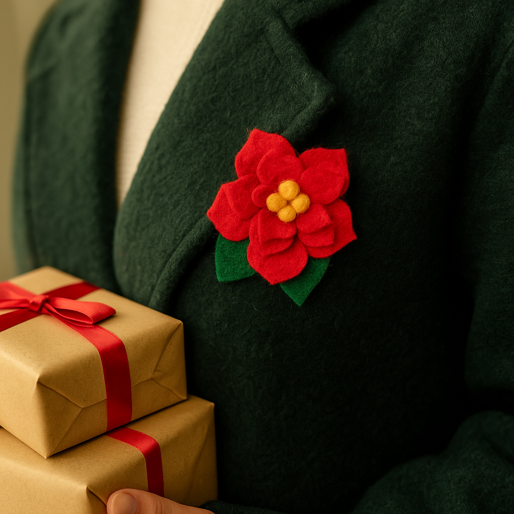Handmade Felt Christmas Poinsettia Brooch