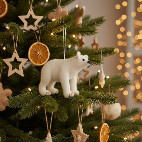 Handmade Felt Polar Bear Biodegradable Hanging Decoration