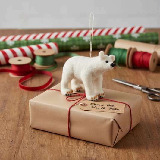 Handmade Felt Polar Bear Biodegradable Hanging Decoration