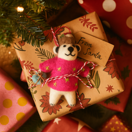 Handmade Felt Polar Pudding Polar Bear Hanging Decoration