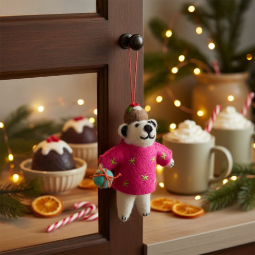 Handmade Felt Polar Pudding Polar Bear Hanging Decoration