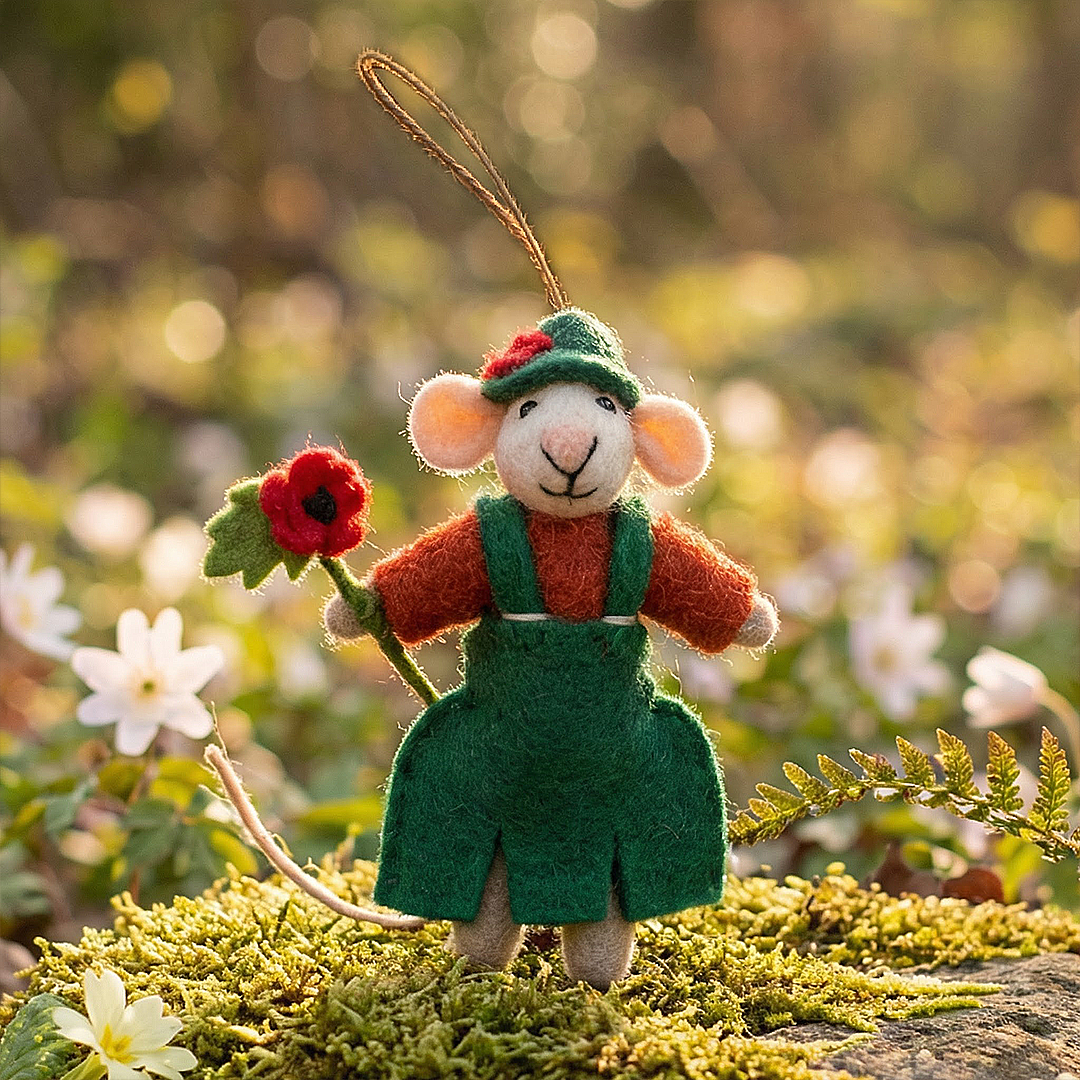 Handmade Felt Poppy the Mouse Hanging Decoration