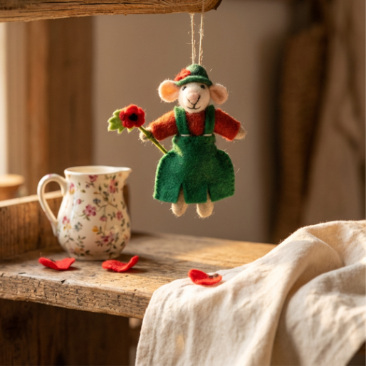 Handmade Felt Poppy the Mouse Hanging Decoration